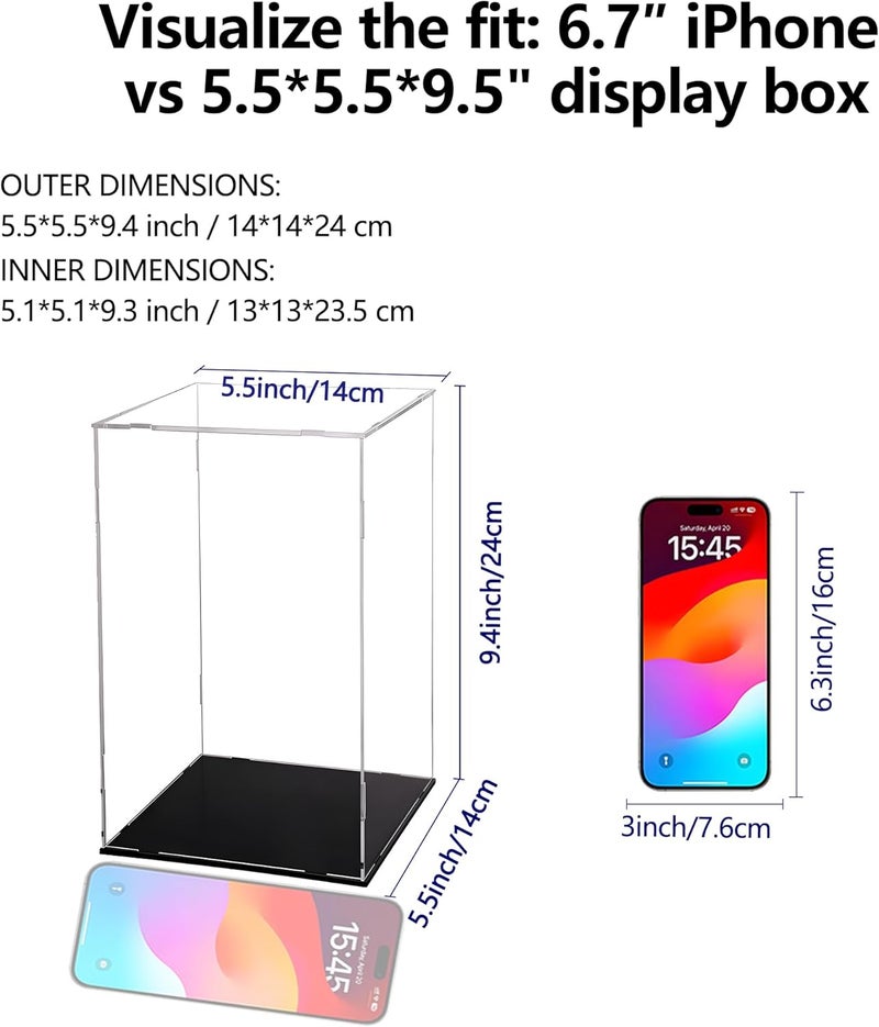 Evron Display Case for Collectibles Assemble Clear Acrylic Box Alternative Glass Case for Display Action Figures Home Storage & Organizing Toys (5.5x5.5x9.5 inch; 14x14x24 cm) - Image 1